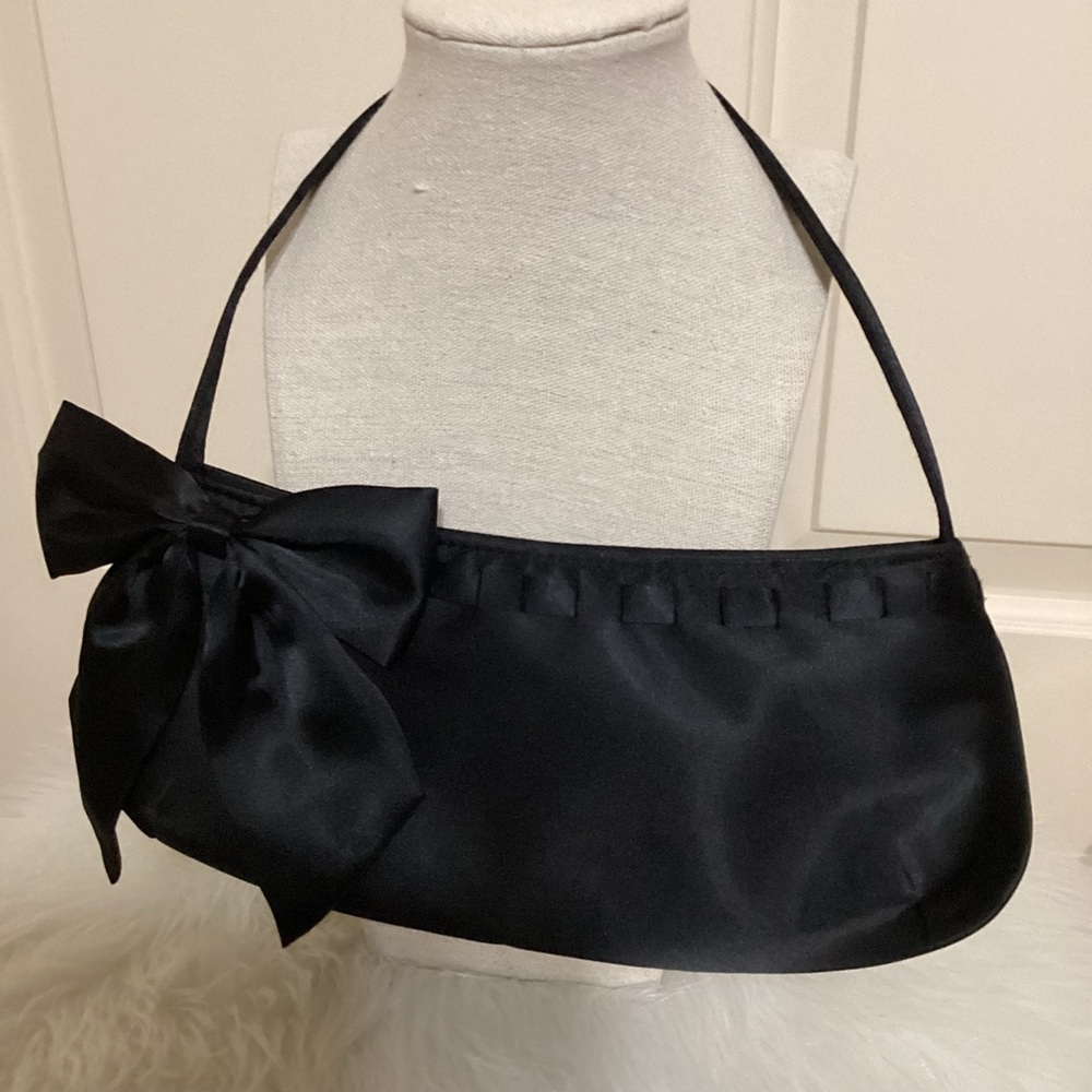 Valerie Stevens Black Satin Clutch with Bow